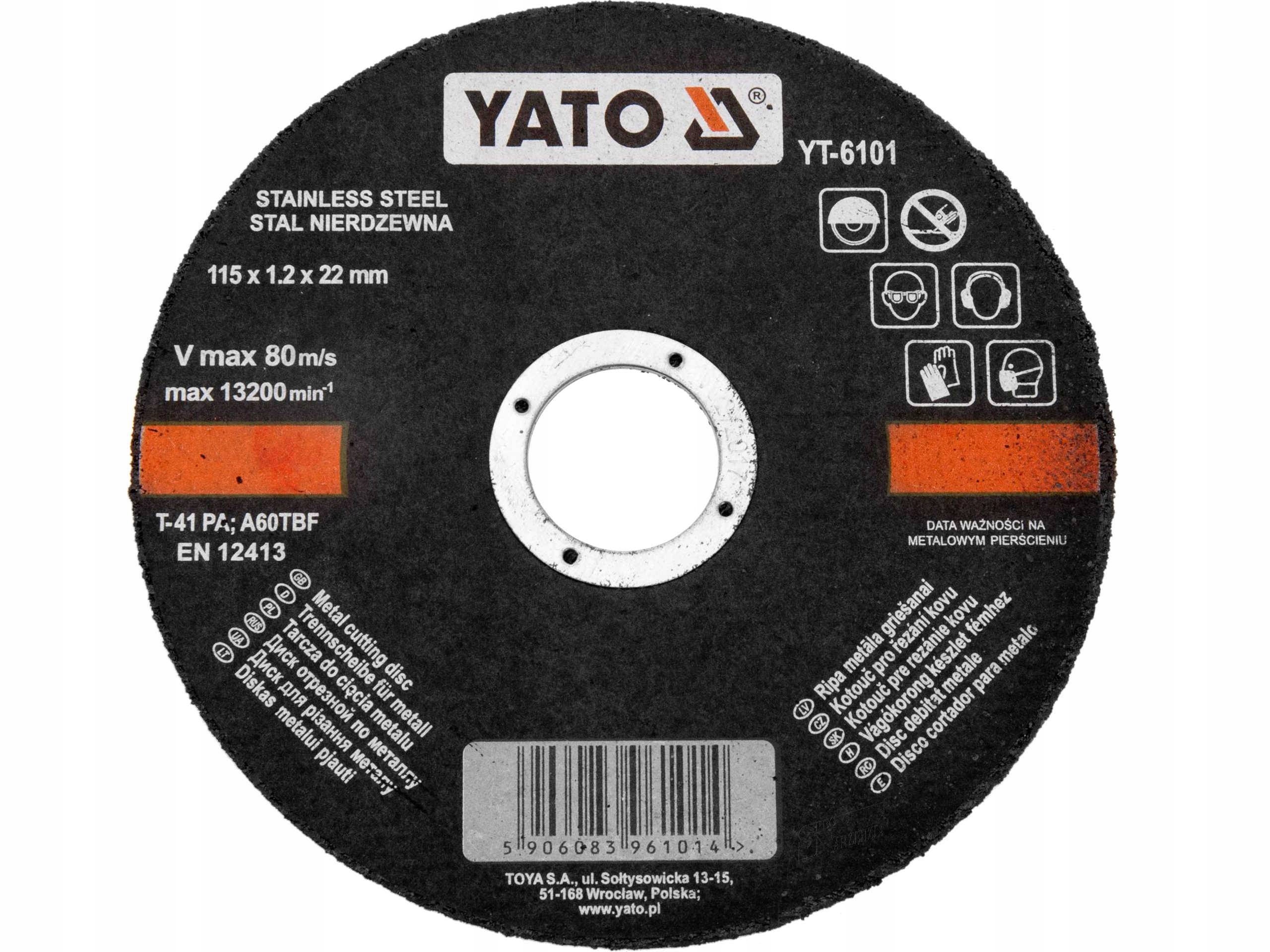 

Yato Tarcza Cięcia Metalu 115x22x1,2mm Korundowa