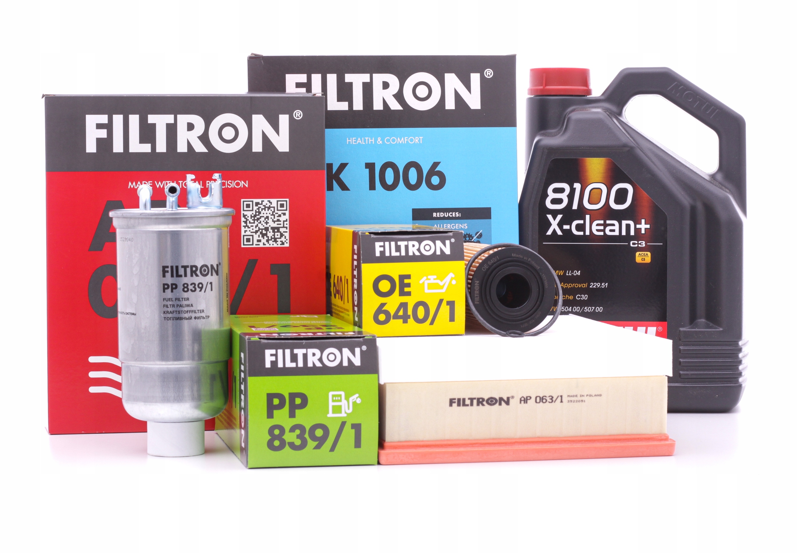 Sada 4 filtrů Vw Passat B5 Fl 00- 1.9 Tdi Avb Avf Awx Motul X-clean 5W30