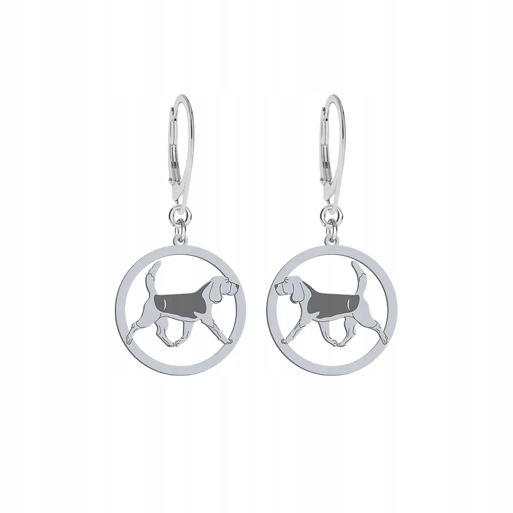 Stříbrné Náušnice se psem Beagle 925 Šperky Žena Dárek Gravírování Bonus
