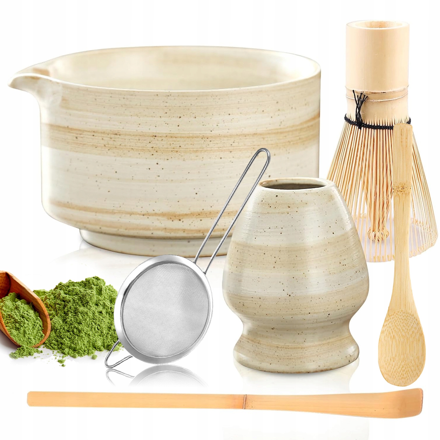 Levně Sada Příslušenství Pro Matchu 6 Kusů Bambusu Pro Přípravu Čaje