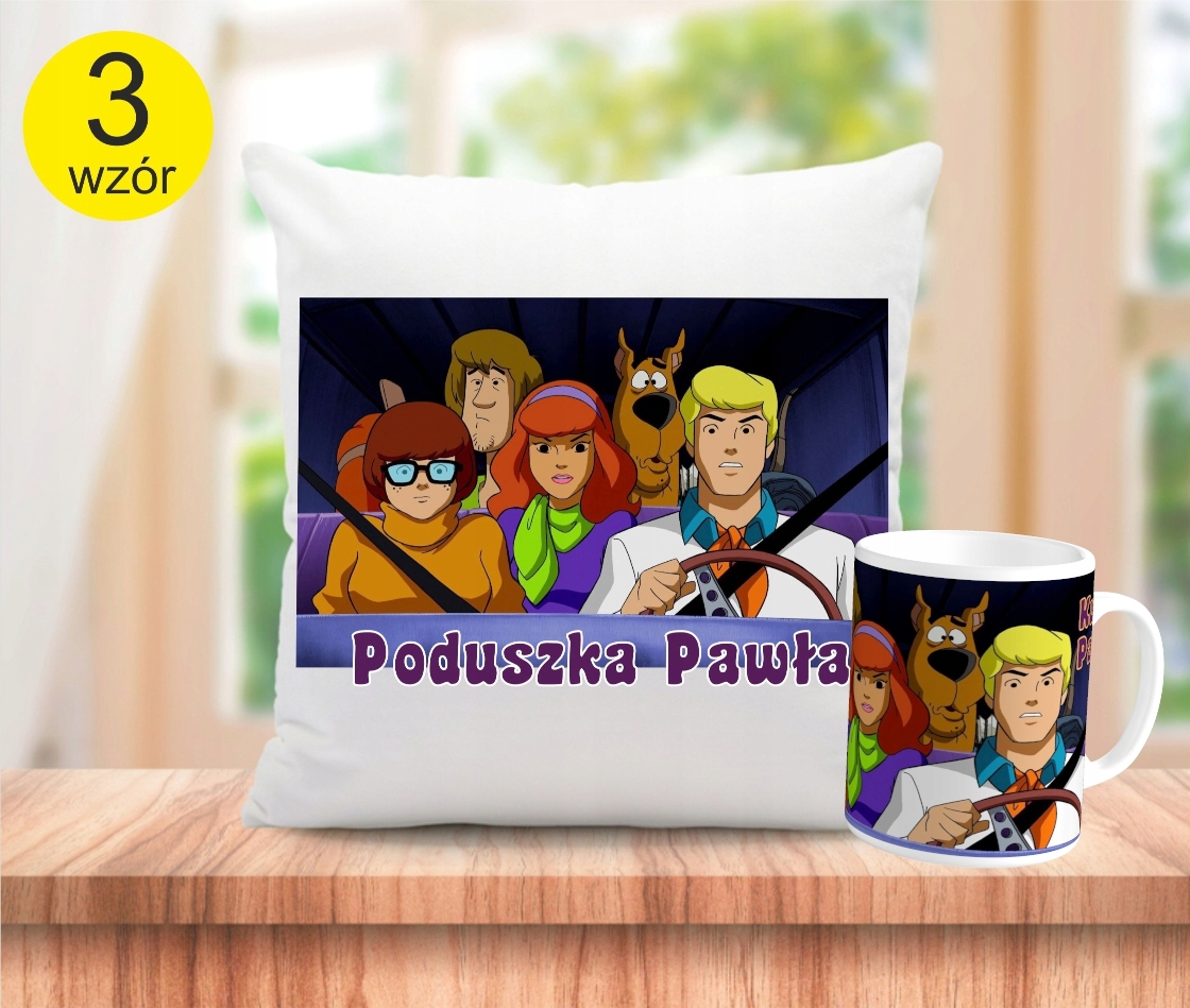 SCOOBY DOO ZESTAW PODUSZKA+KUBEK+IMIĘ Długość 40 cm