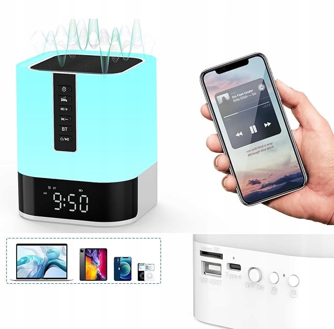 Mini Hifi Noční lampa s budíkem a dotykovým Bluetooth reproduktorem Rgb 10W