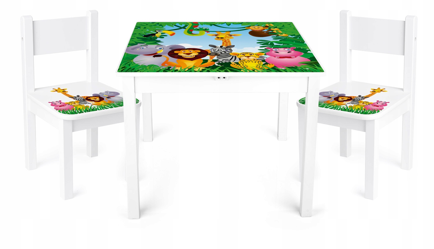 Dziecięcy Stolik z krzesełkami, oparcia Trwały druk Zooo Mdf 60x60x42 cm