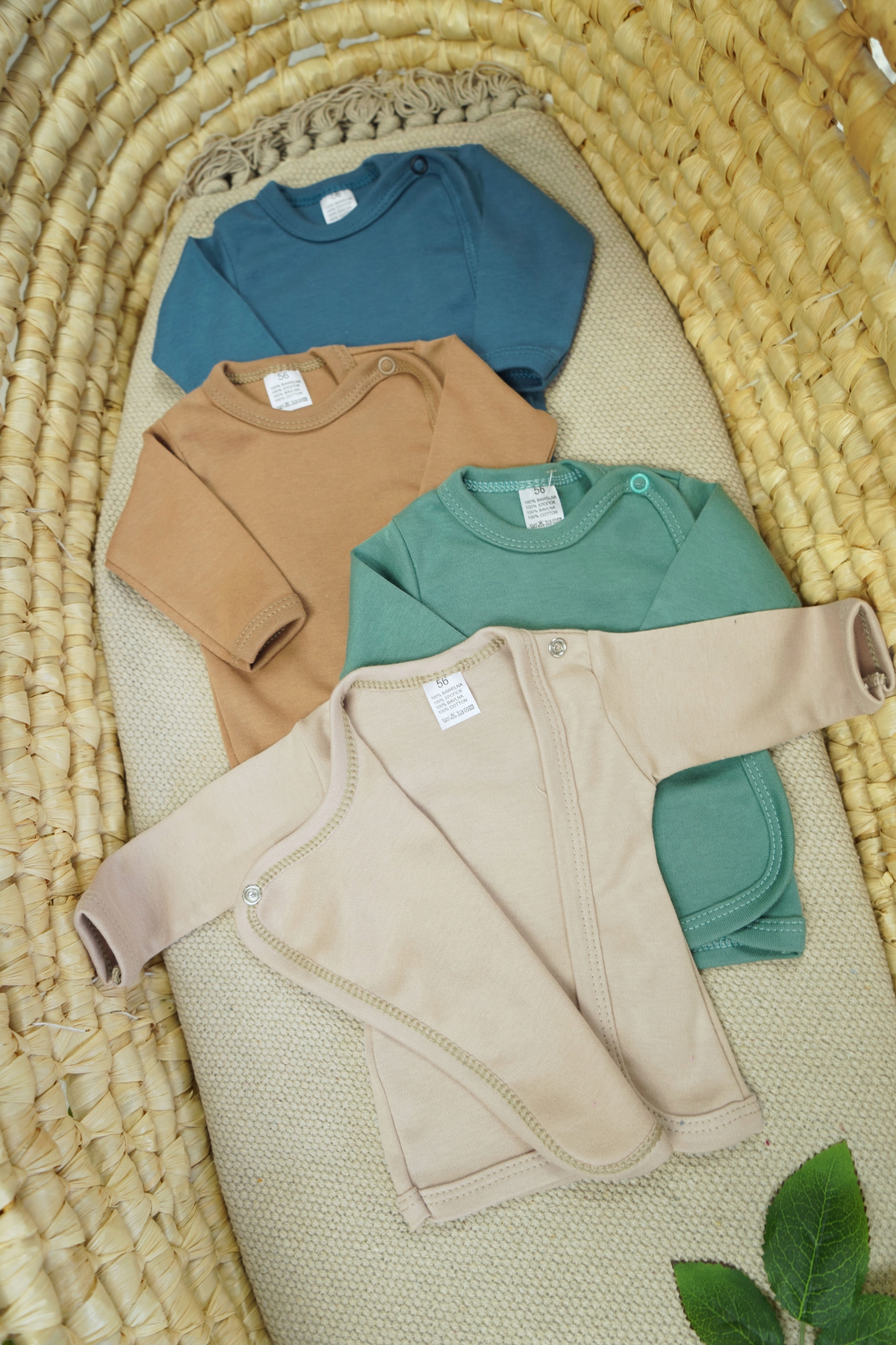 4PAK KOSZULKA kopertowa KAFTANIK niemowlęcy r.56 wyprawka szałwia beż jeans Marka ROBIK