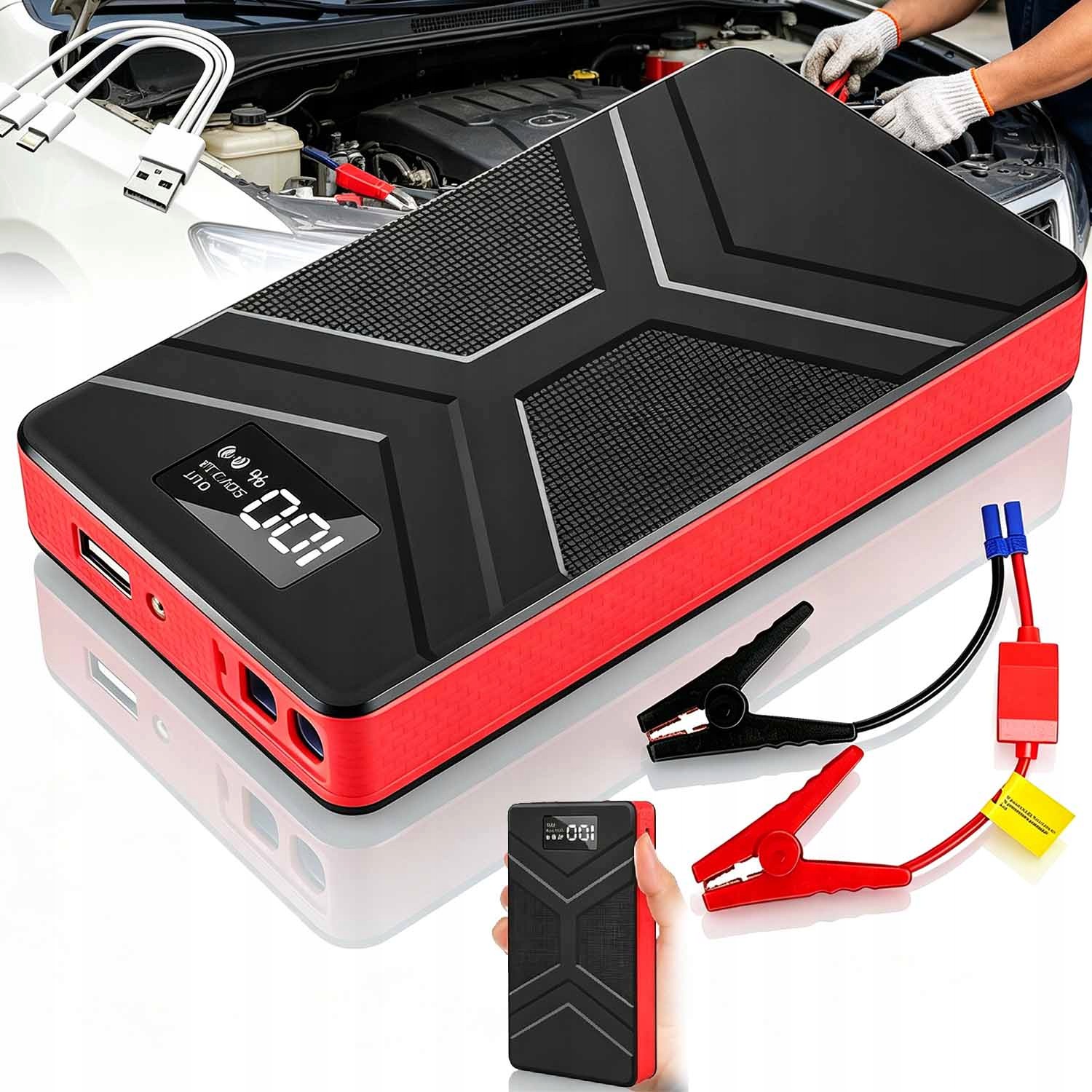 Powerbank 30000MAH Urządzenie Rozruchowe Do Samochodu Z Latarką Led