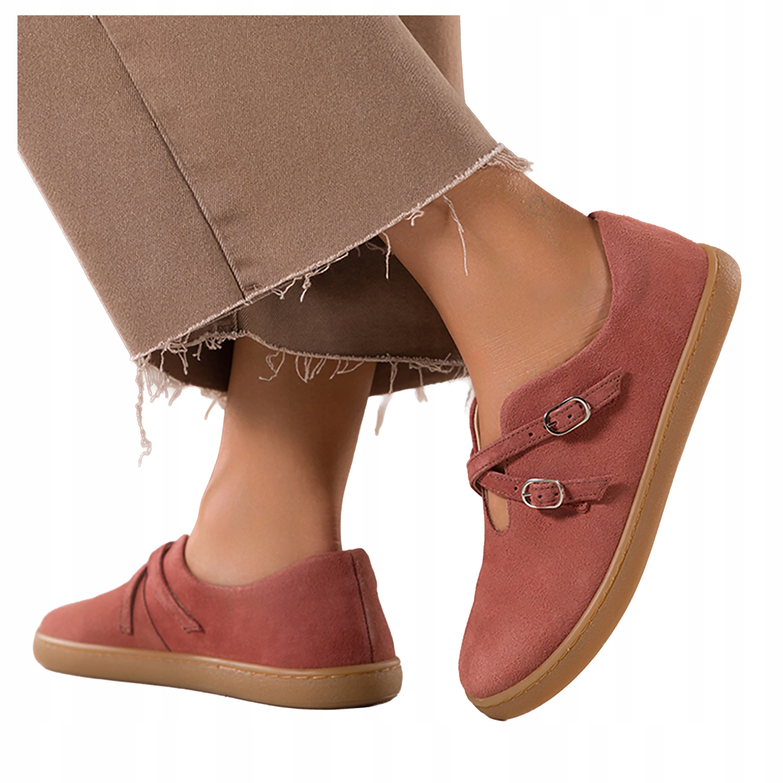 Tmavě růžové Baleríny Dámské Modne Barefoot Pásky s přezkami Kožené vel. 36