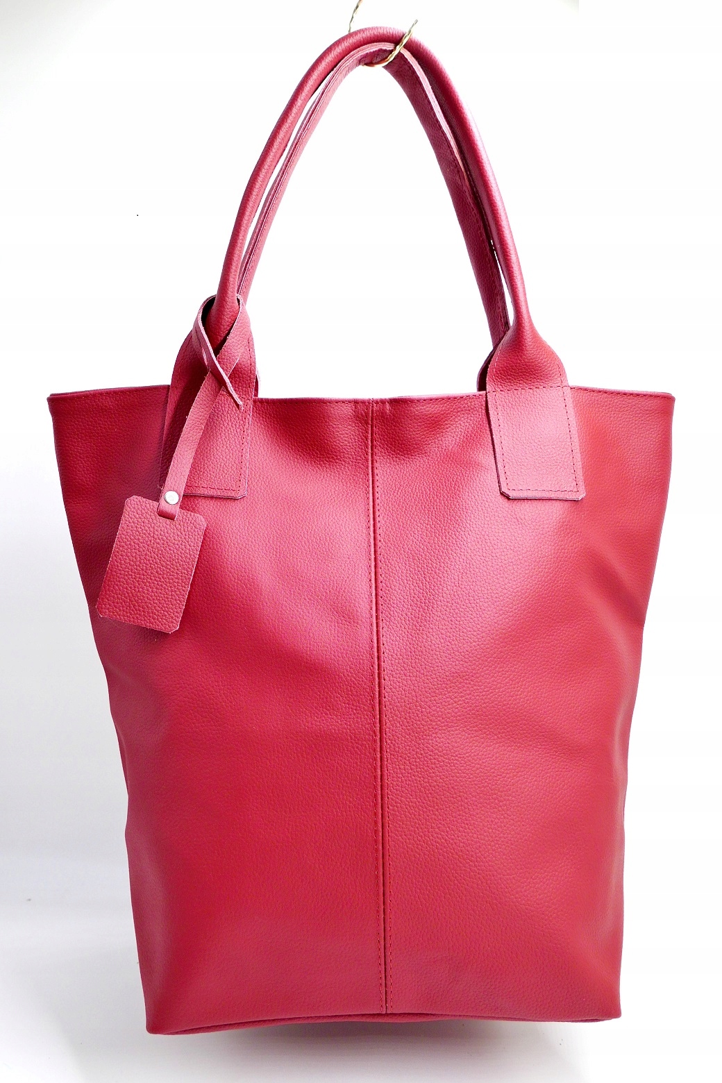 TOREBKA shopper 100% SKÓRA na zamek A4 CZERWONA