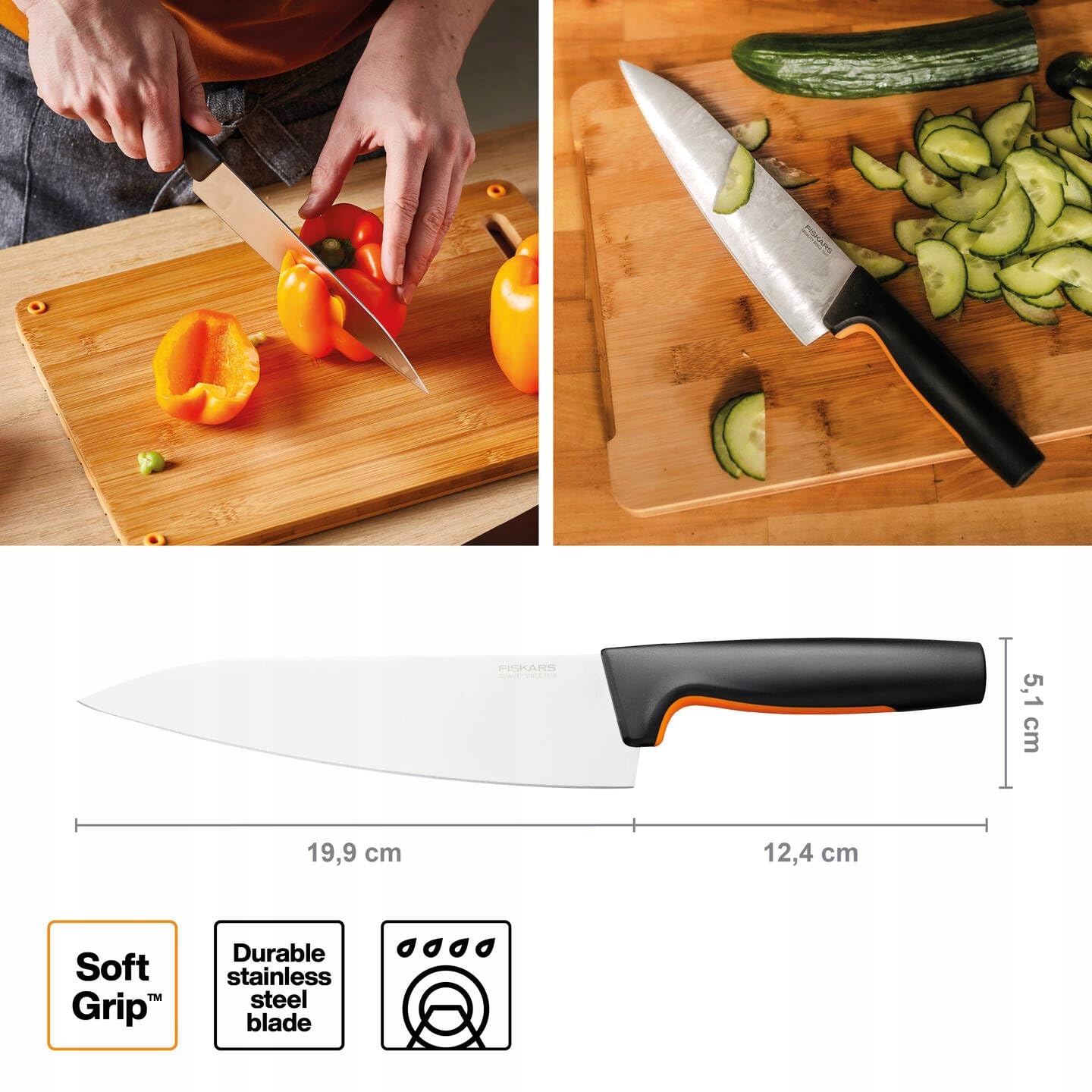 FISKARS Zestaw Noży Kuchennych 5-częściowy Stal Japońska Plastik — miniatura 3