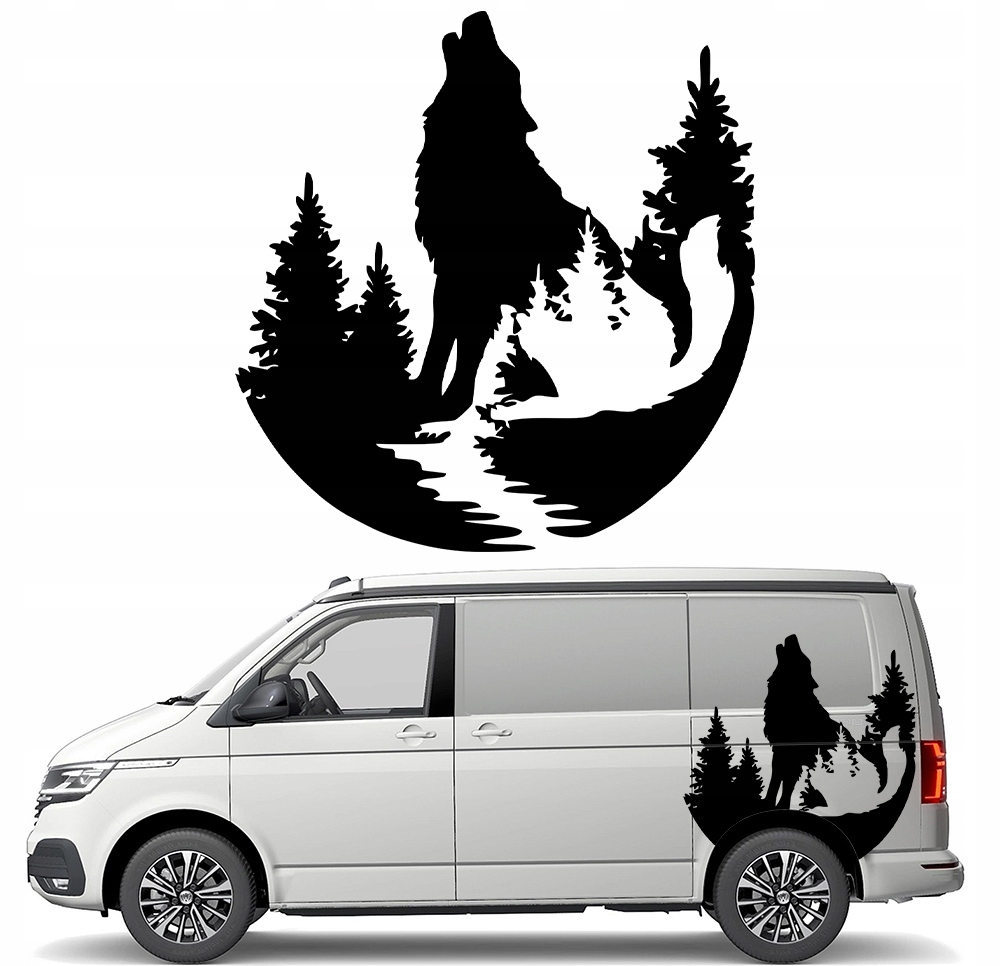 Nálepka Grafika na Jeep Kamper Vyjící Vlk Wolf Wild Nature Les 90x86,5
