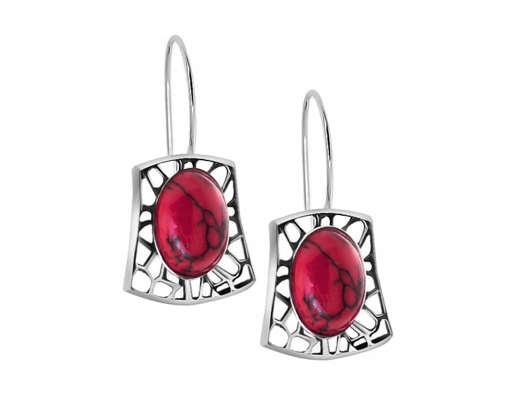 

Ażurowe Retro Kolczyki Kamieniem Koral Srebro 925