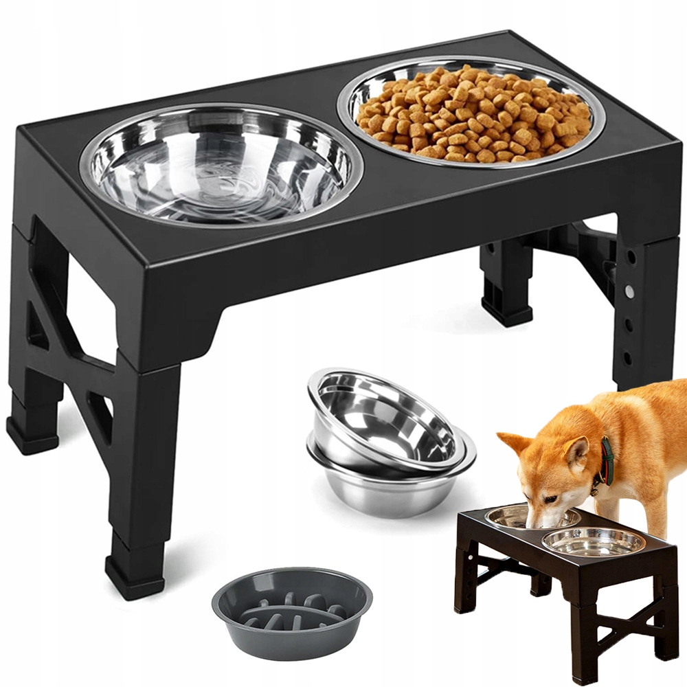 Levně Miska Pro Psa Velká Dvojitá Výškově Nastavitelný Stojan 2X Misky Kovová