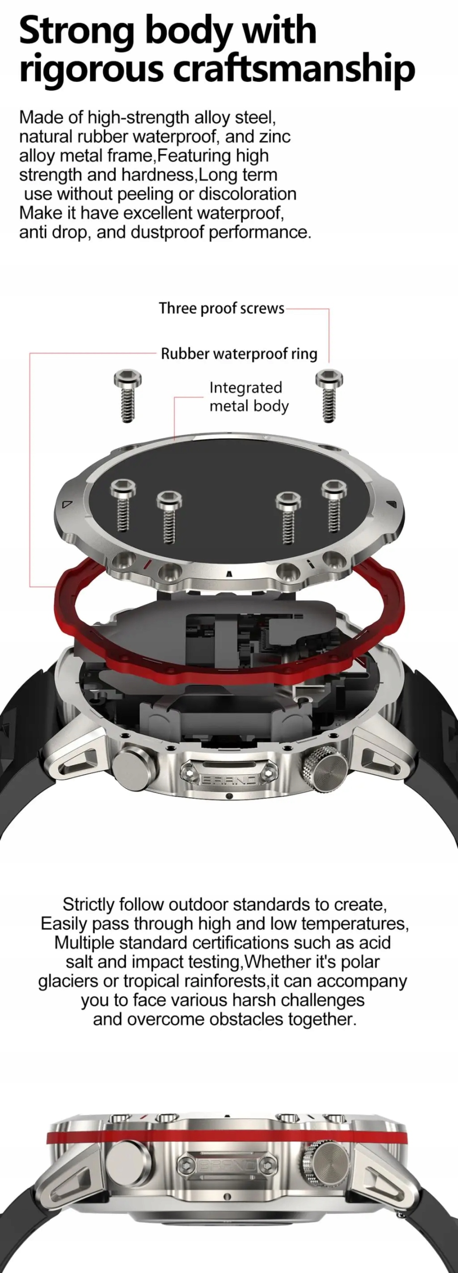 Inteligentny zegarek BT Call Music Player AI Voice Monitoring zdrowia Fitness Tracker Materiał paska guma