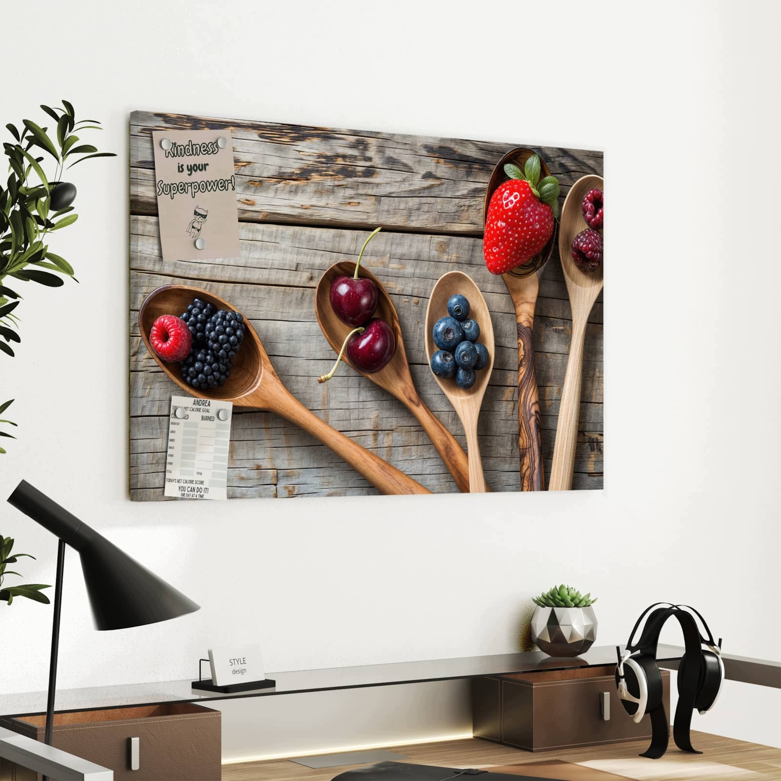 Magnetická tabule Dřevěná lžíce Bobule 60 × 40 cm