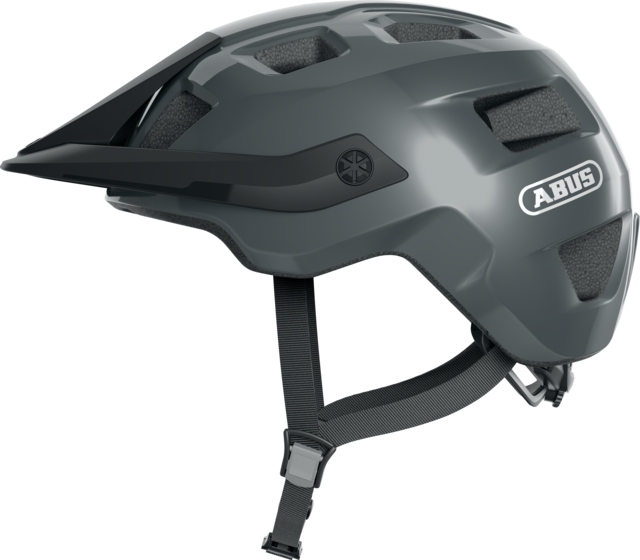 Mtb cyklistická přilba Abus MoTrip velikost L 57-61 cm s kšiltem, šedý lesk 350 g