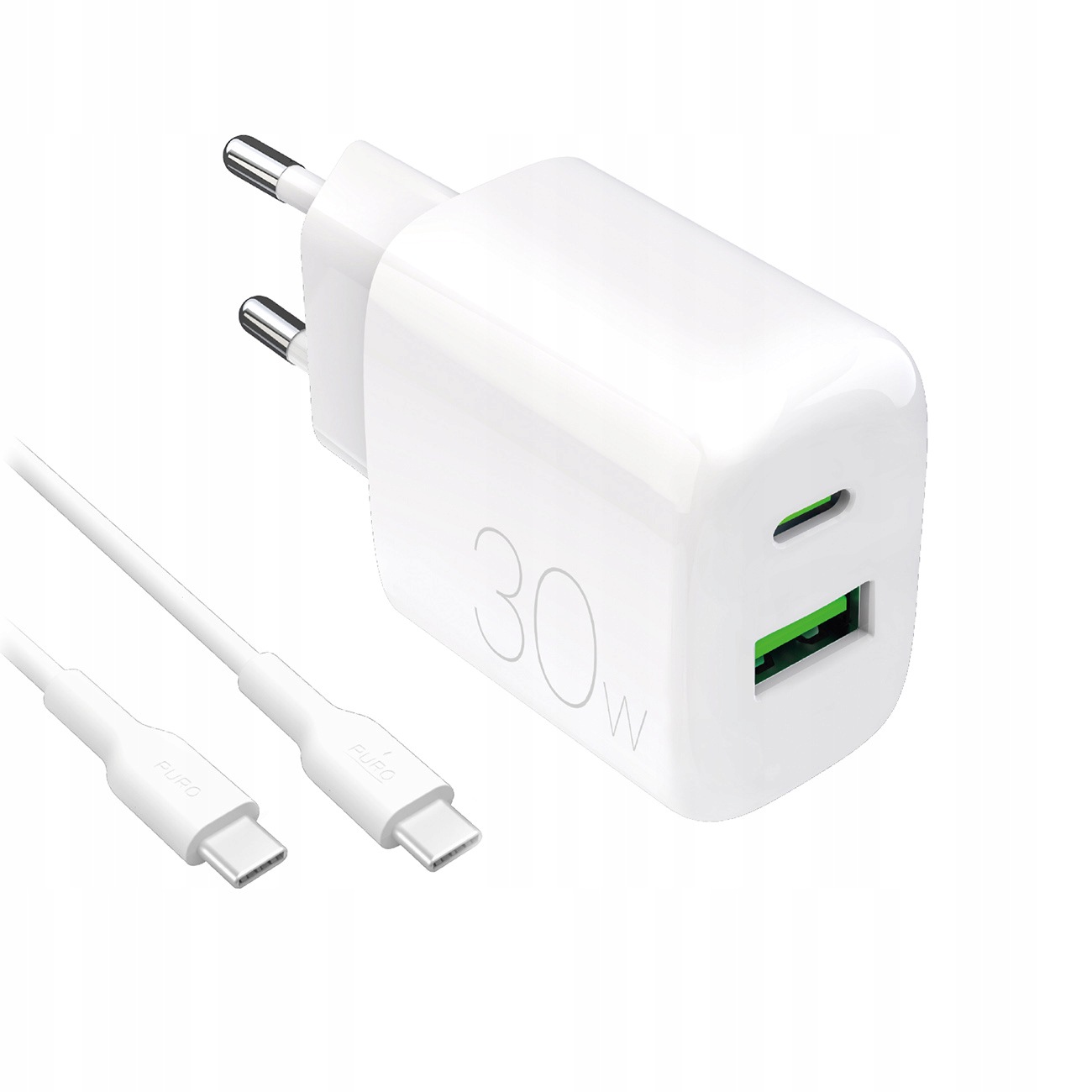 Ładowarka sieciowa Usb-a Usb-c z kablem Usb-c 30W 1.2m biała