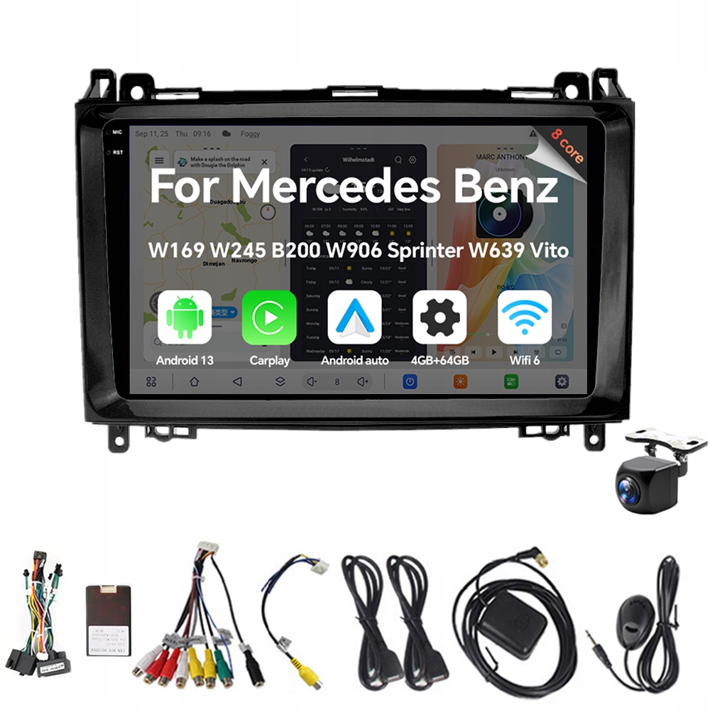 2Din Android 13 autorádio pre Benz W169 W245 B200 W906 Sprinter W639 Vito