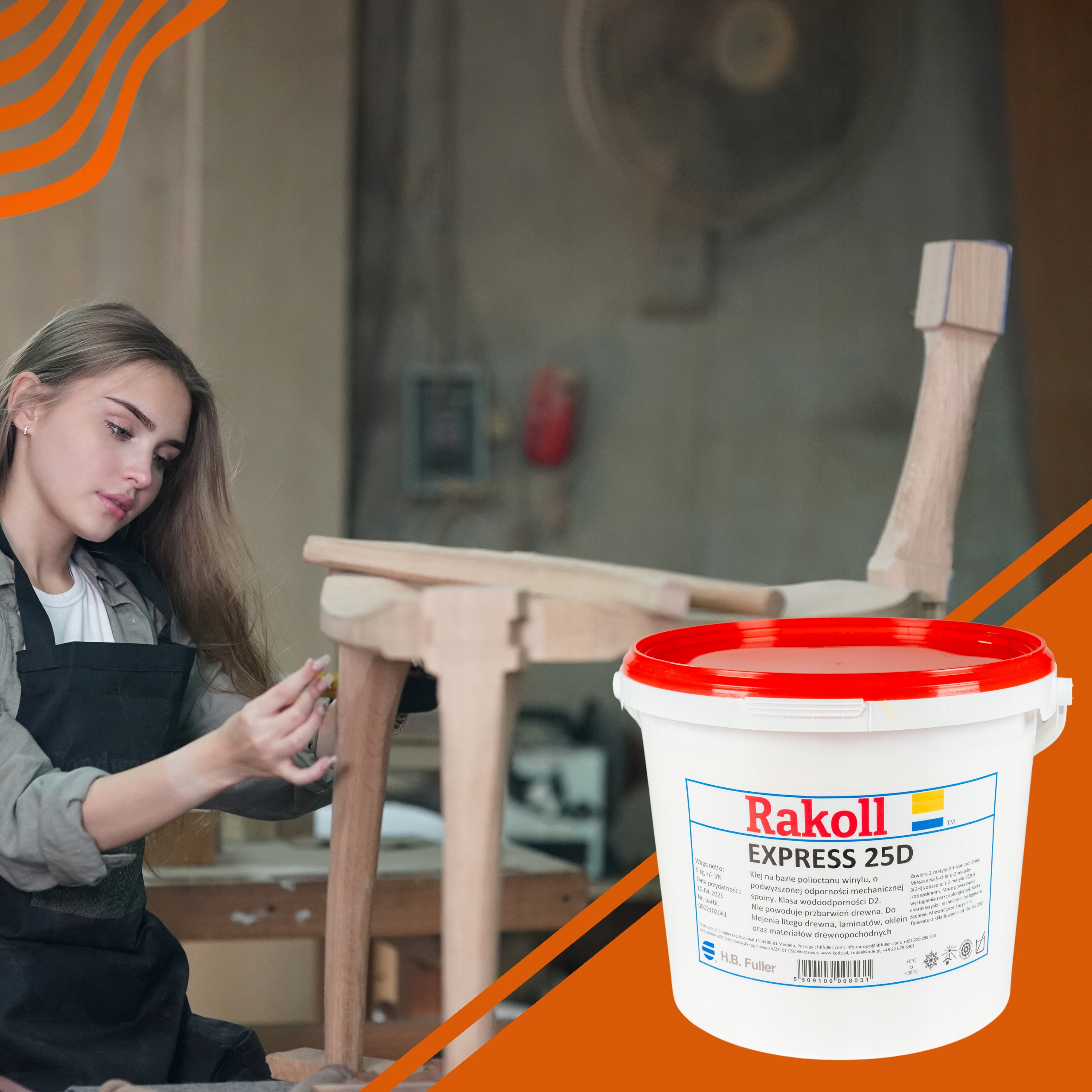 Klej RAKOLL express 25D 5kg do twardego drewna wikolowy D2 żółty mocny Pojemność 5 l