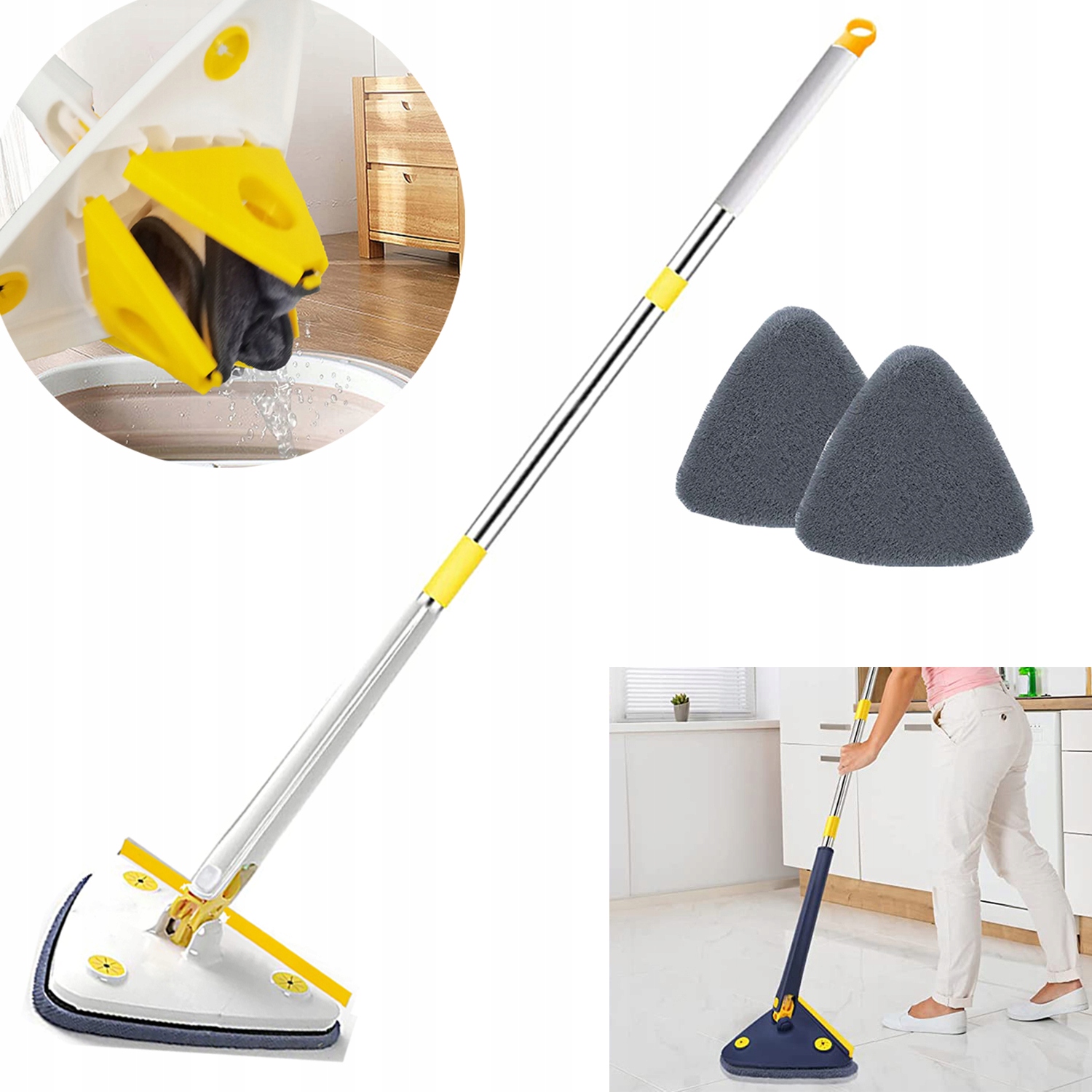 Levně Čistič Mop na mytí oken Trojitý Otočný