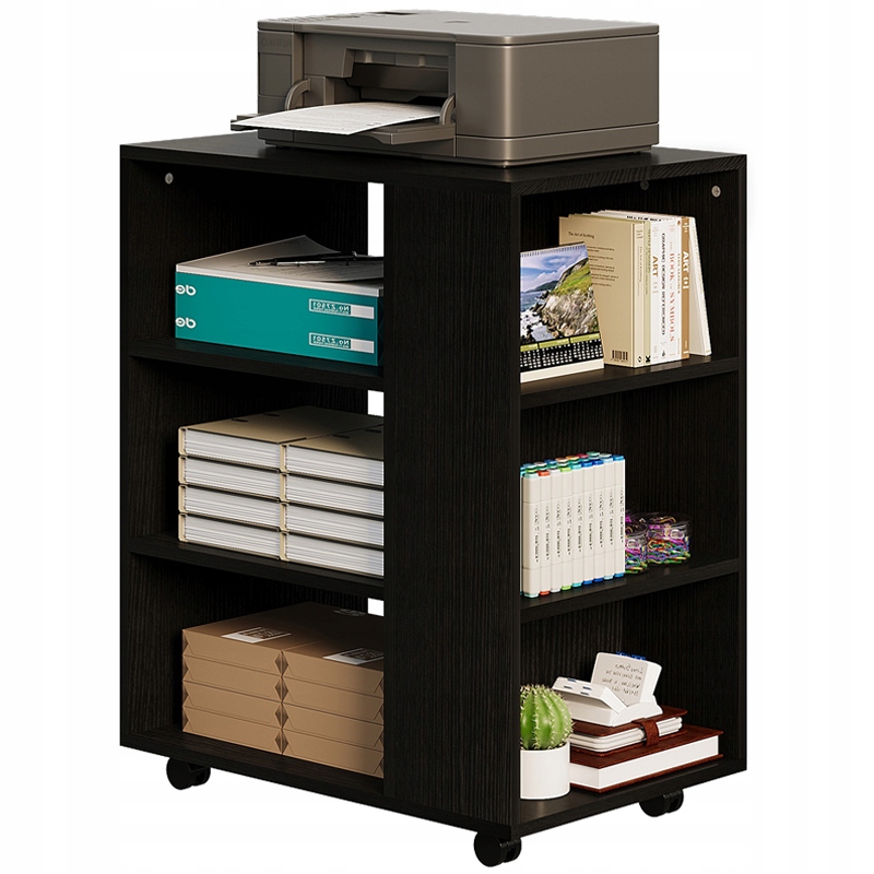 Multifunkční Stolek Pod Tiskárnu, Regál Na Kolečkách, Police, Skříňka, Černá