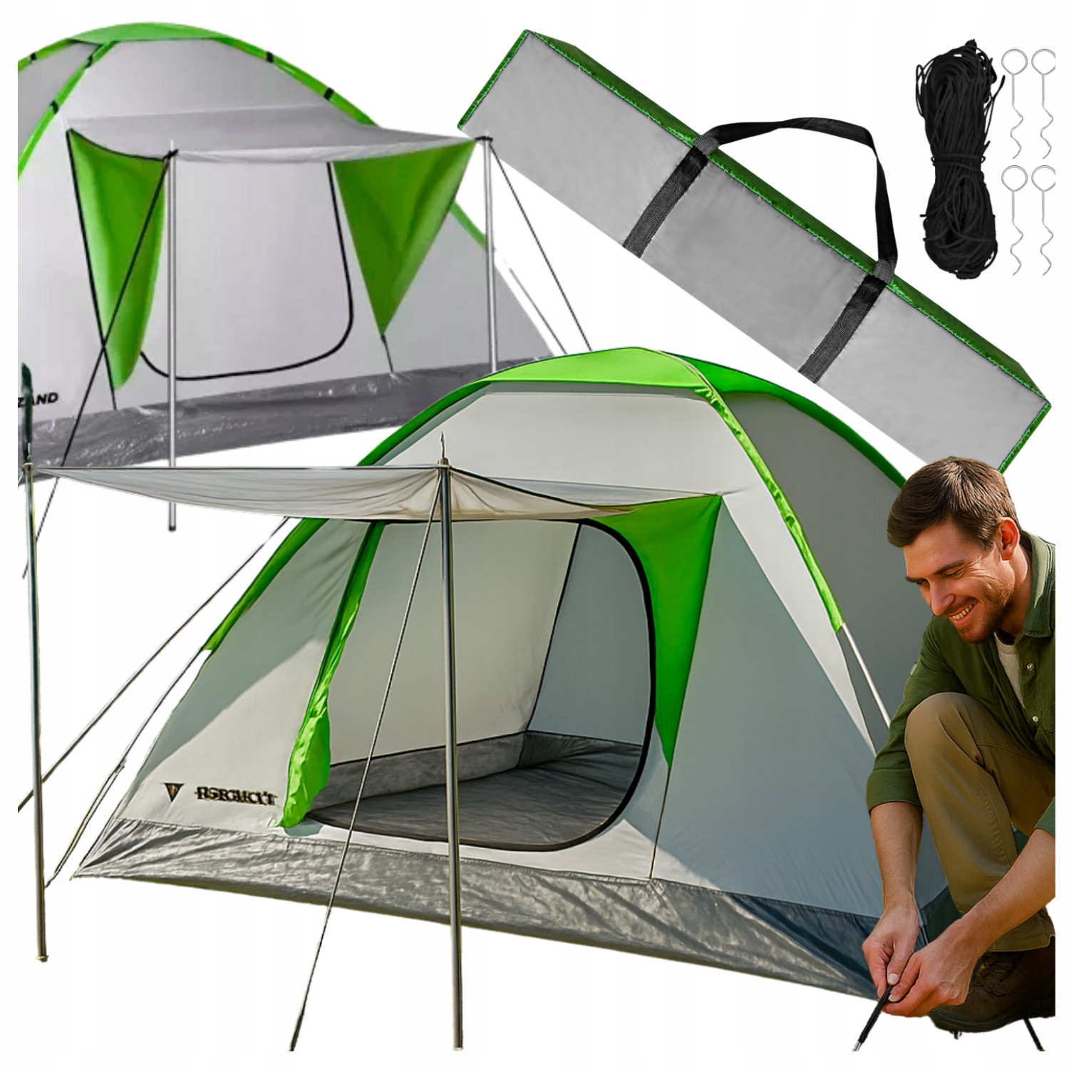 Namiot Turystyczny 4 Osobowy Kampingowy Duży Wodoodporny Rodzinny Daszek