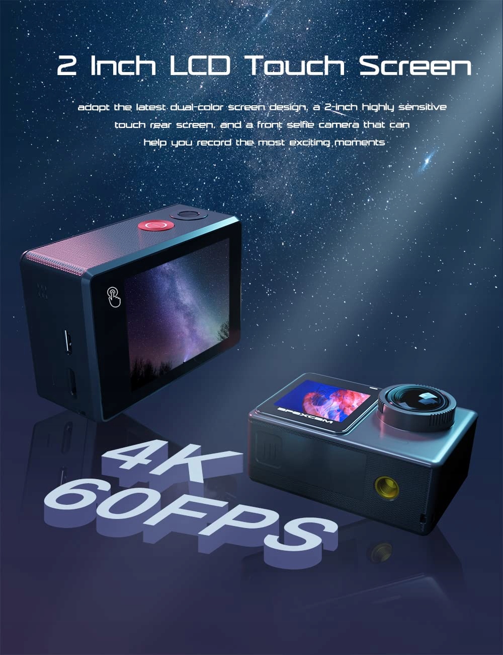APEXCAM Kamera Sportowa 4K 60FPS 24MP Ekran Dotykowy WiFi 40M Podwodna — miniatura 2