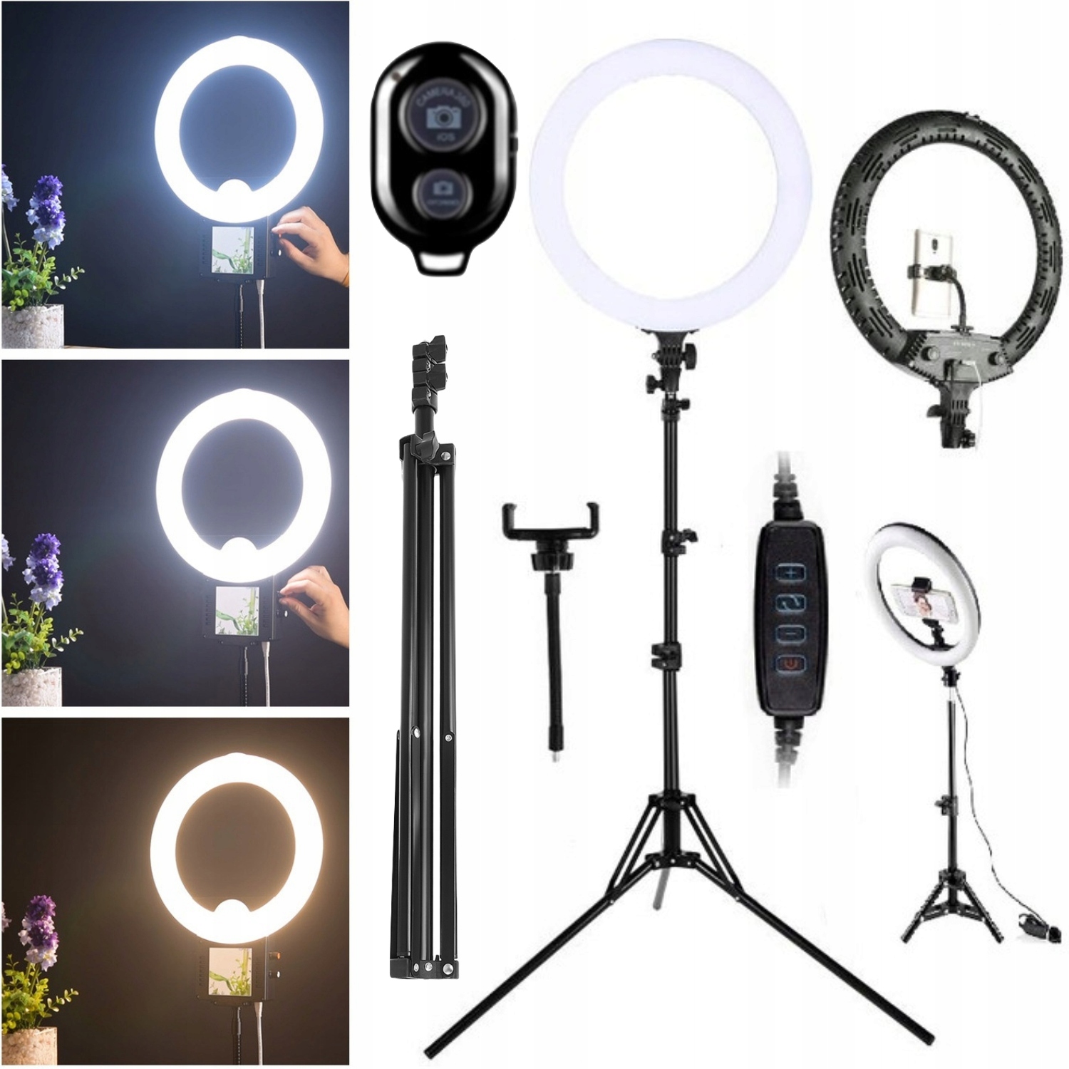 LAMPA PIERŚCIENIOWA 30cm LED+STATYW 2,2M BLUETOOTH