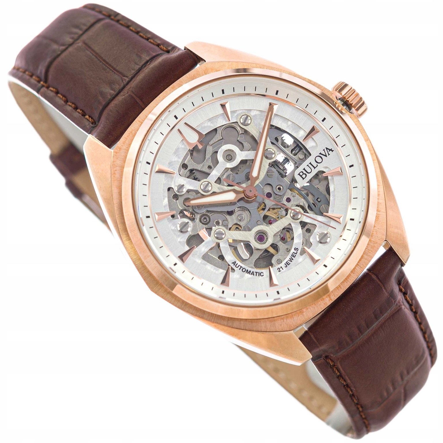 Pánské Hodinky Bulova 97A175 Surveyor Skeleton Automatic Hnědé Na Řemínku