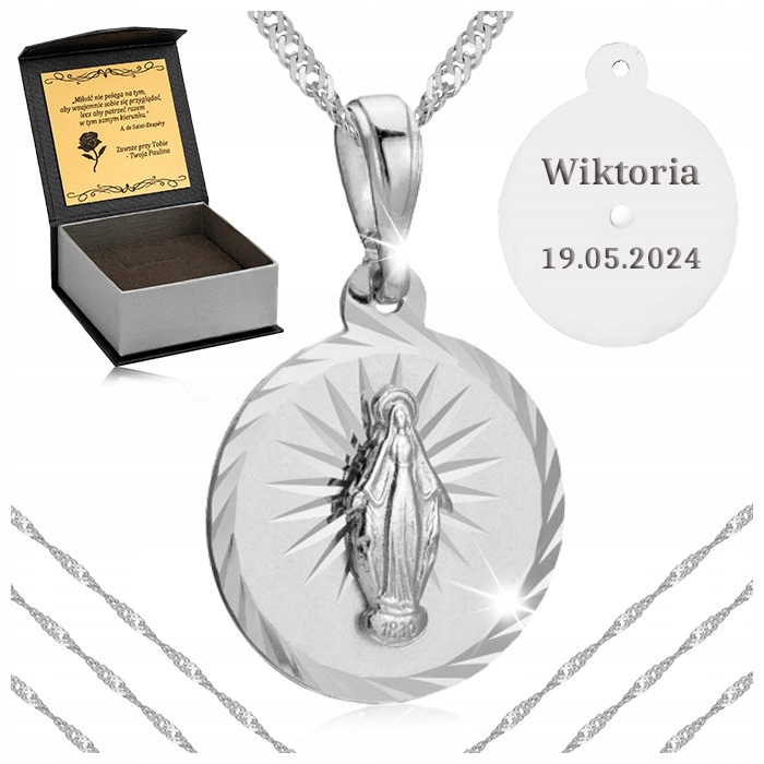 Stříbrný Řetízek K Prvnímu Svatému Přijímání Řetízek Medailon 925 Pro Dívku Gravírování