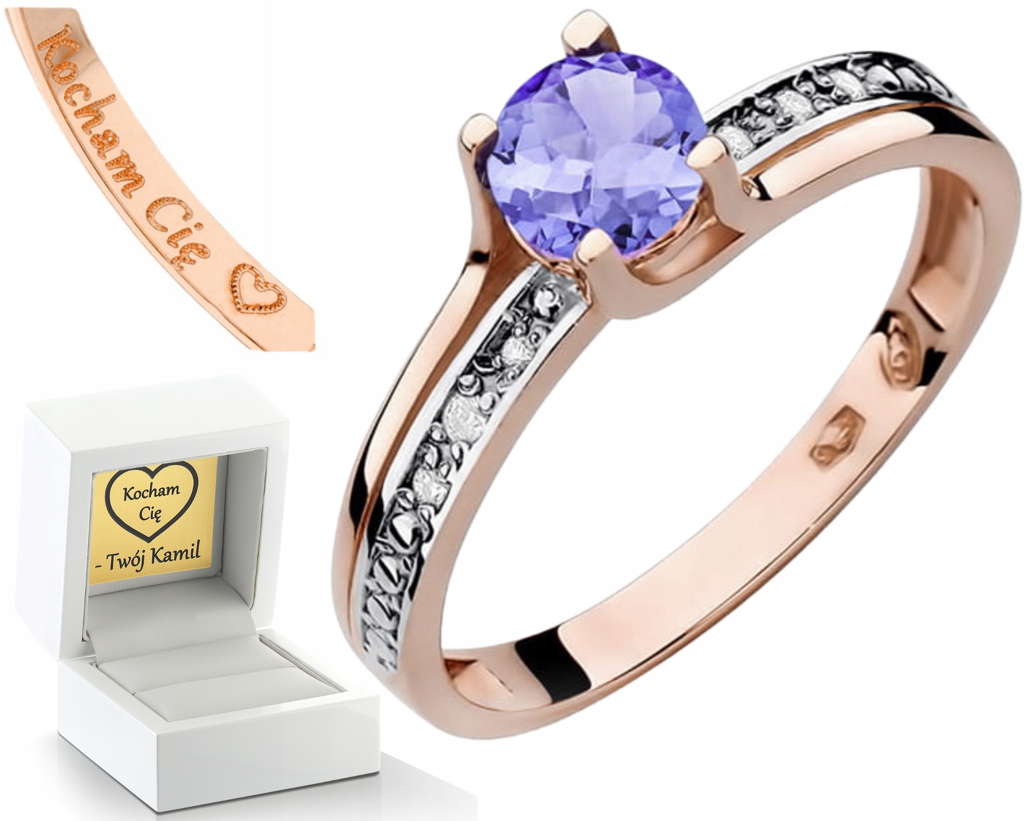 Růžové Zlato Prstýnek S Tanzanitem A Brilianty Bílé Zlato 585 Gravírování