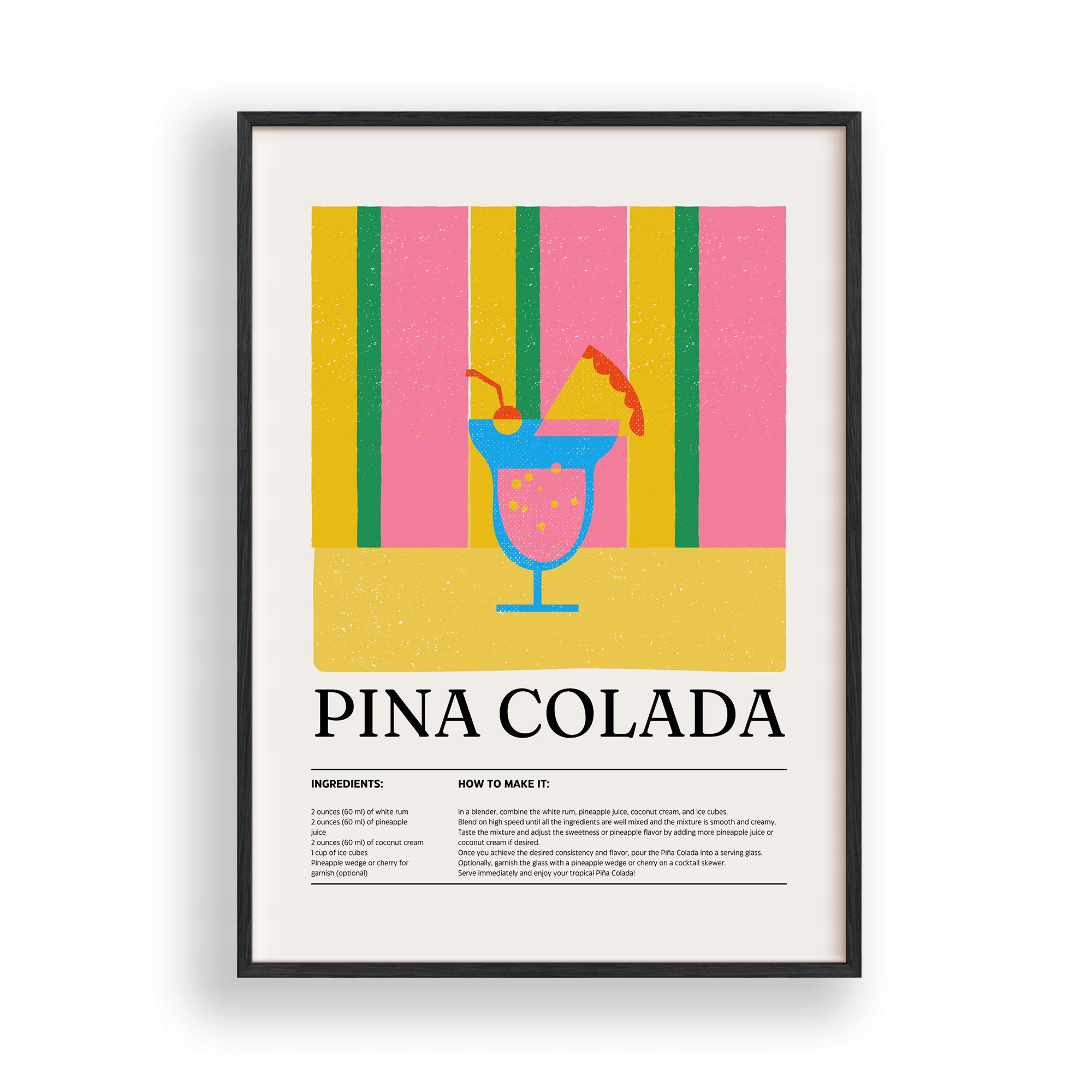 Obraz Pina Colada Drink Plakát Rámeček Dřevěný Černý 30x42 cm