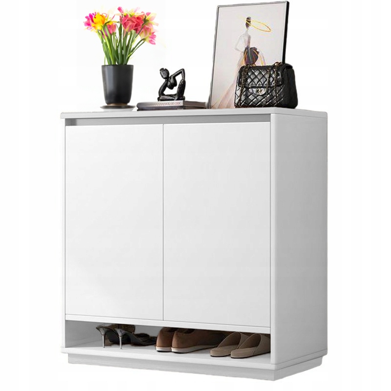Moderní Komoda Skříňka Bílá Prostorná Na Boty Obuv Regál 2 Dvířka Úzká