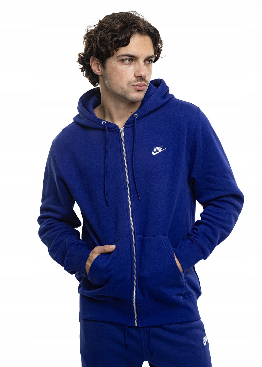 Bluza Męska Nike Club Bb Kapturem Rozpinana Hoodie Kangurka Niebieska r. XL