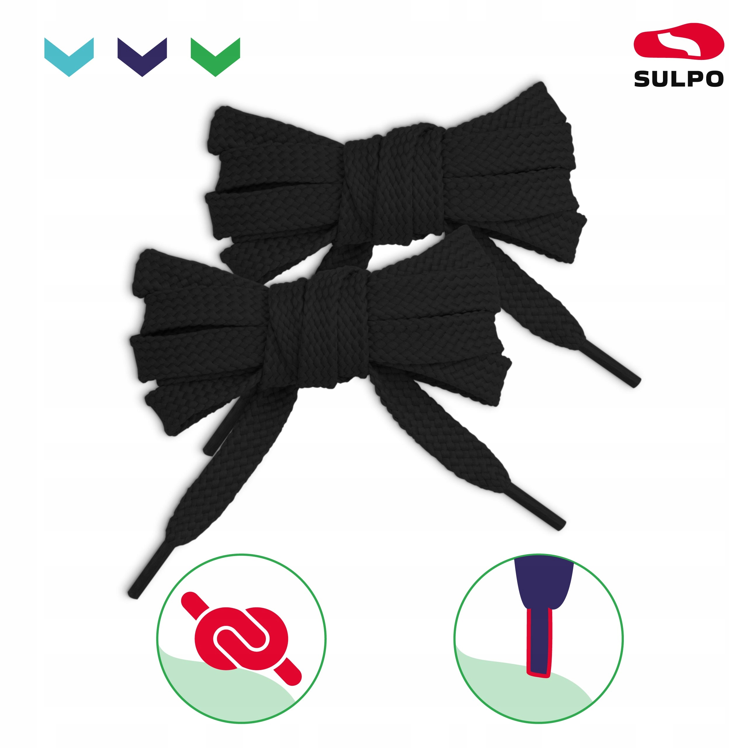 Sznurówki sznurowadła płaskie 7 mm czarny 45 cm Marka Sulpo