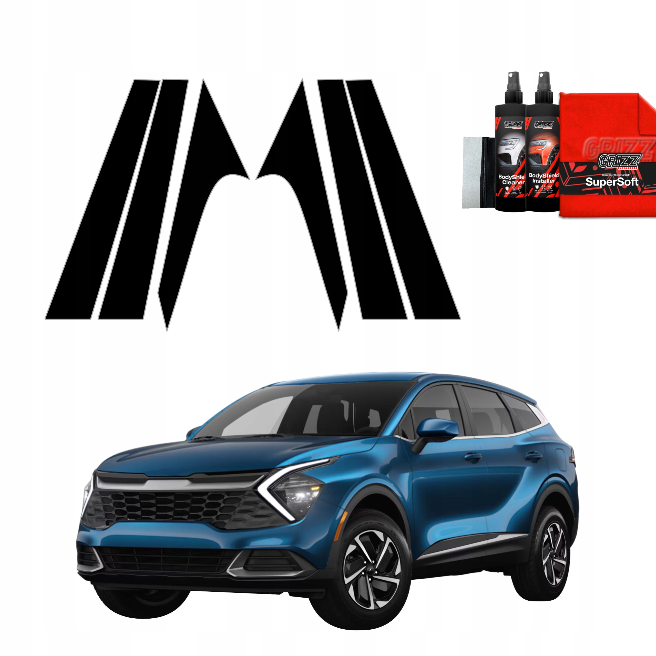 6v1 Černá fólie na sloupky pro Kia Sportage 5 (2021-2025)