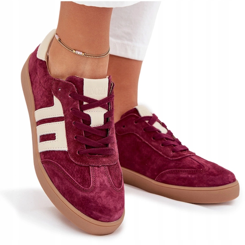 Dámské Tenisky Z Přírodní Kůže Nízké Vinceza 79557 Bordó 37