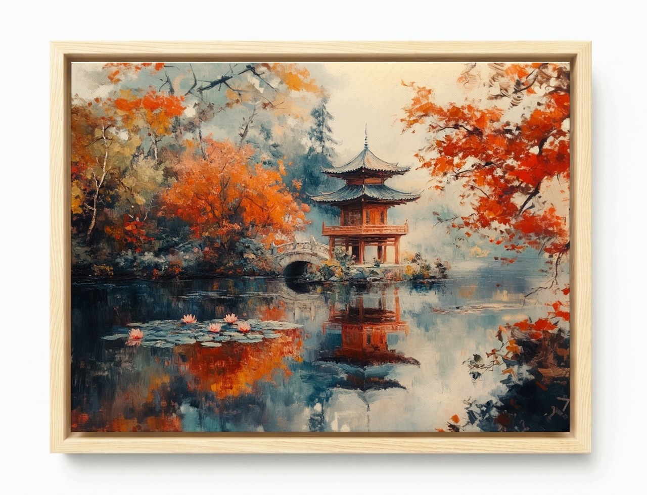 Obraz Rama American Box Krajina Japonsko Park Zahrada Podzim Pagoda Most 80x60