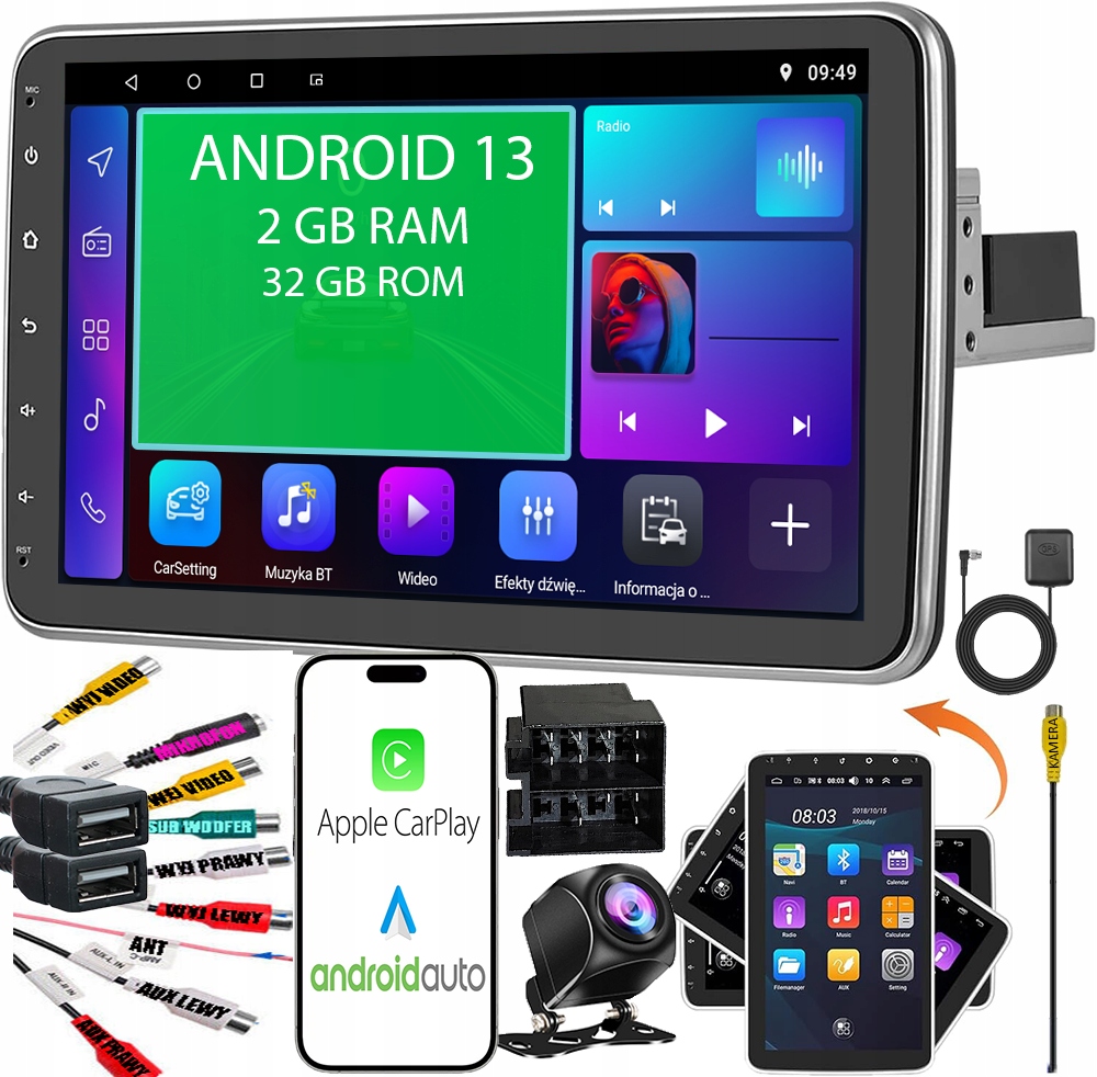 RADIO 1 DIN 2 DIN ANDROID RDS 10.1" 2 GB RAM 32 GB GPS USB OBRACANY EKRAN