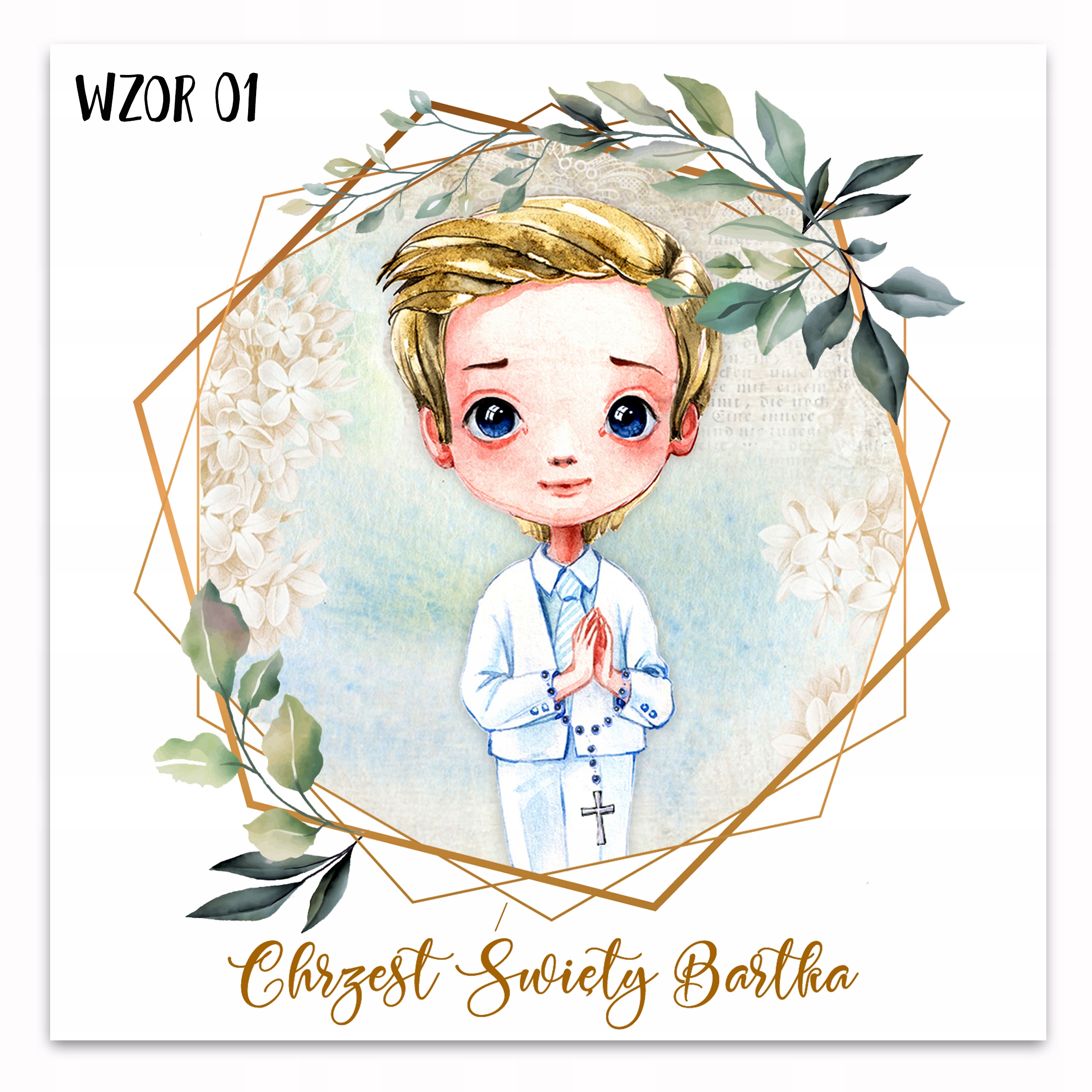 ZAPROSZENIA NA CHRZEST 10szt IMIĘ KOPERTA 028 Szerokość produktu 15 cm