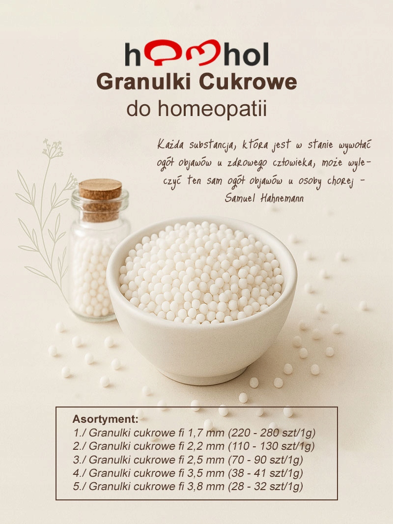 Granulki do terapii homeopatycznej cukrowe 110-130/1g op.1kg, 2,2 mm