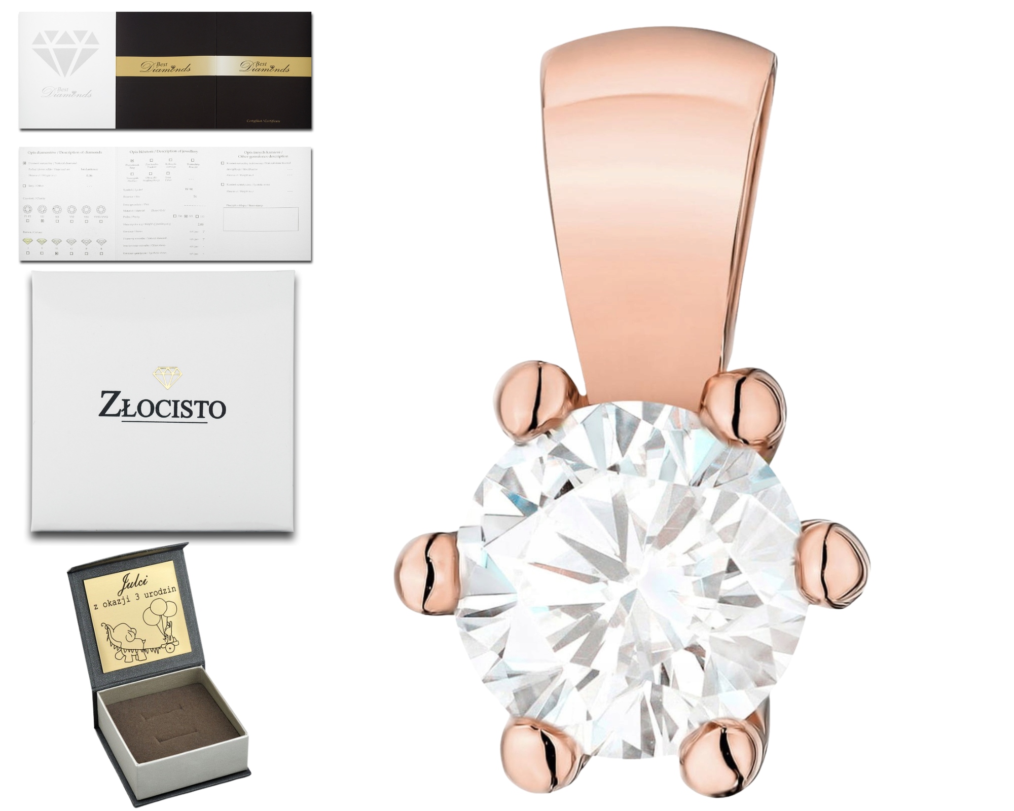 Růžové Zlato Přívěsek S Laboratorním Diamantem, Moderní Šperky 585