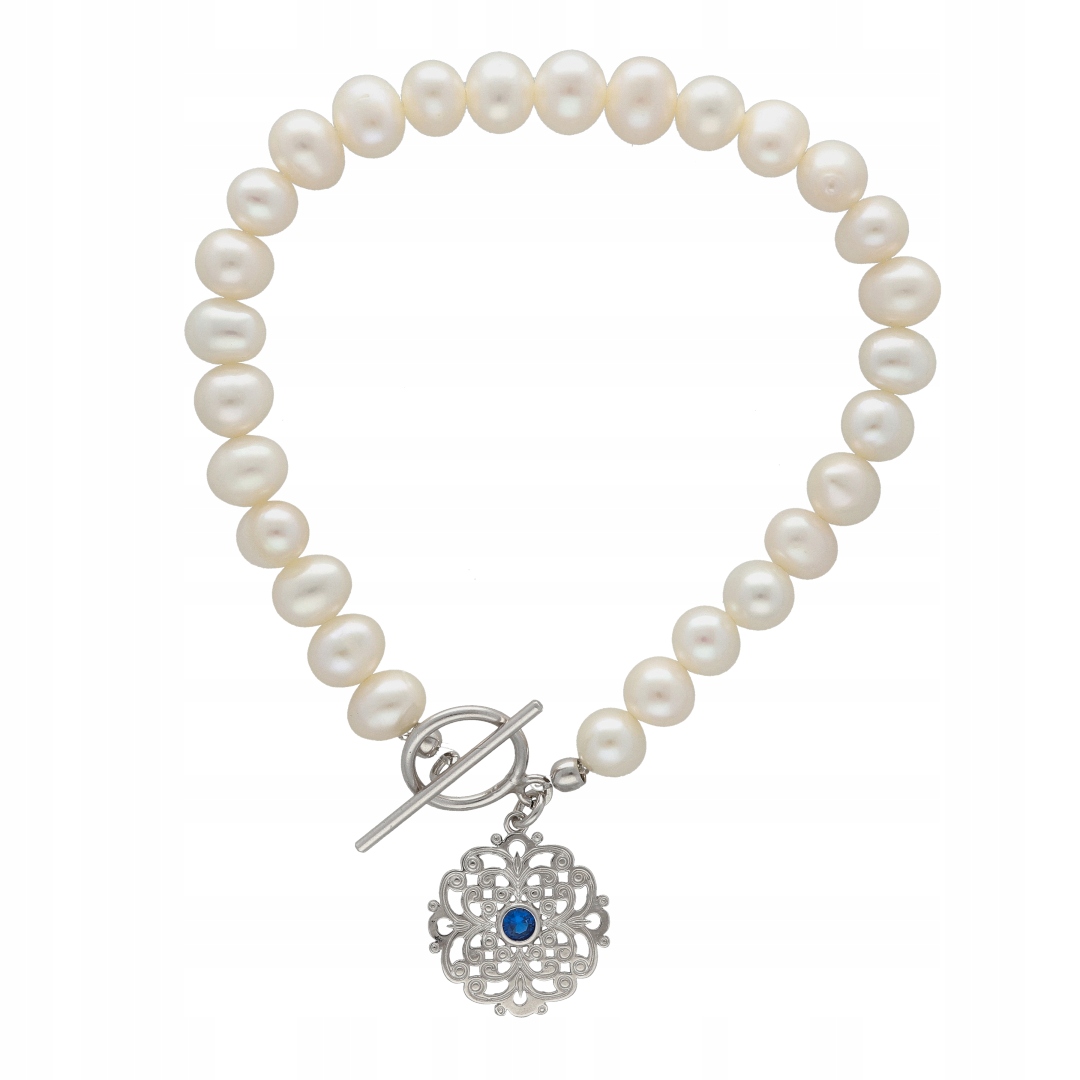 Náramek s perlami a malým ažurem, stříbro