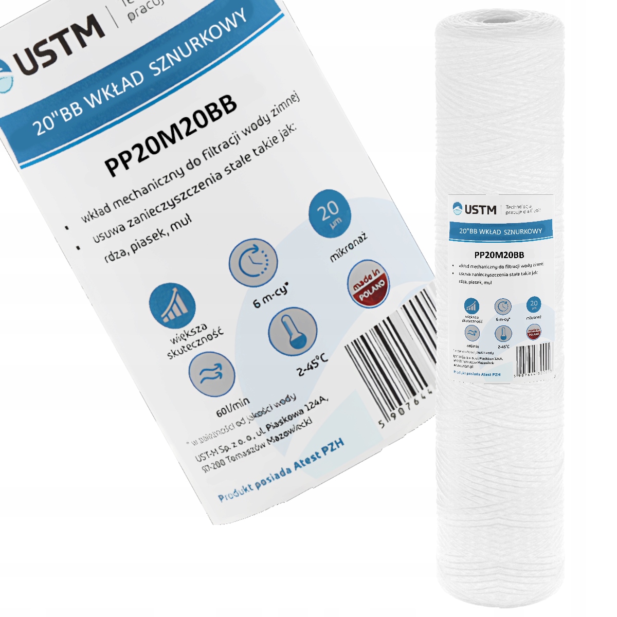 Wkłady do filtra wody Big Blue zmiękczający USTM Kod producenta PP20M20BB./IR20BB./BL20BB