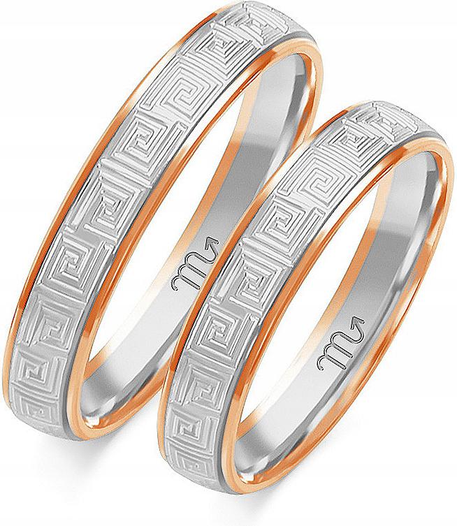 Zlatý růžový snubní prsten gravírování 585 vel. 23 24 25 gravírování s řeckým vzorem