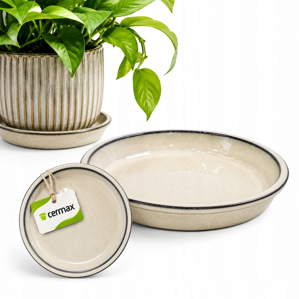Podstawka pod donicę szkliwiona ceramiczna kremowa Ø41cm (33cm)