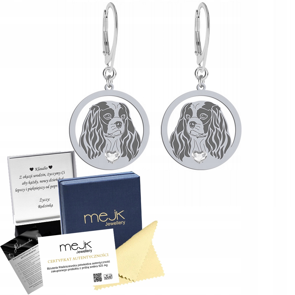 Stříbrné Náušnice Cavalier King Charles Spaniel 925 Šperky Gravírování Bonus