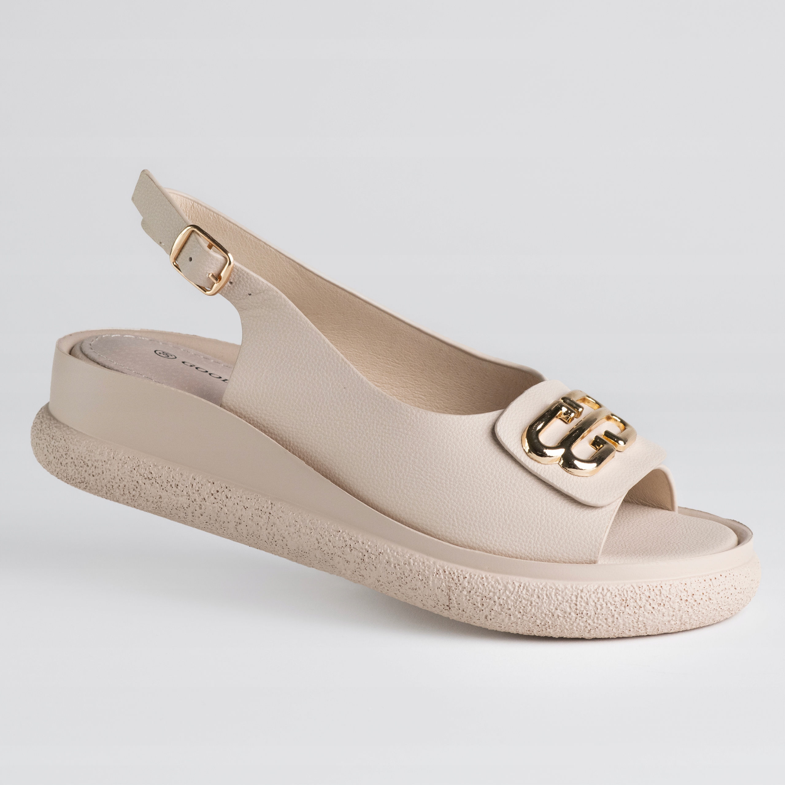 Sandały damskie platforma Goodin GD-FL1711 wkładka skóra złote logo beż 40