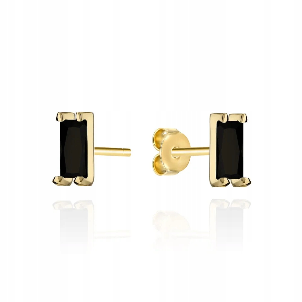 Zlaté náušnice 585 14kt obdélníky s černým kamenem mají 0.91 g