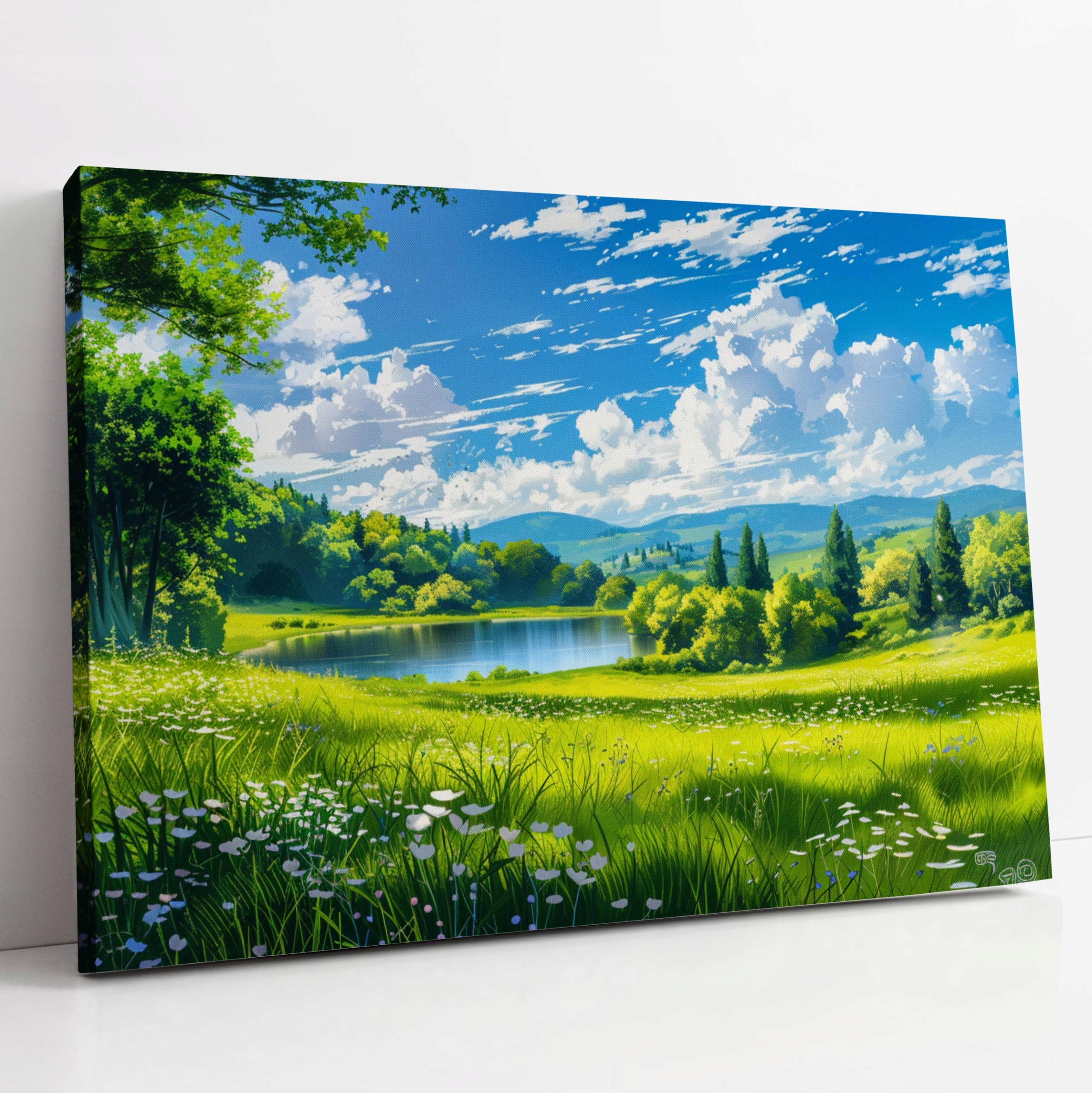 Obraz na plátně Louka nad jezerem krajina do domu obývacího pokoje 120x80
