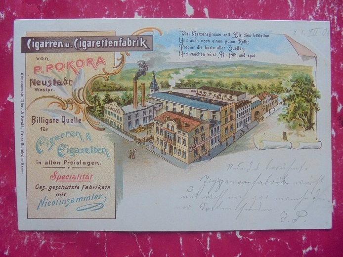 WEJHEROWO NEUSTADT LĘBORK KARTUZY PUCK FABRYKA PAPIEROSÓW POKORA 1900