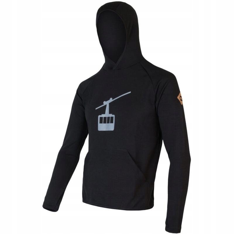 Sensor Mikina Merino Upper Gondola pánské klokanka s kapucí černá 2XL